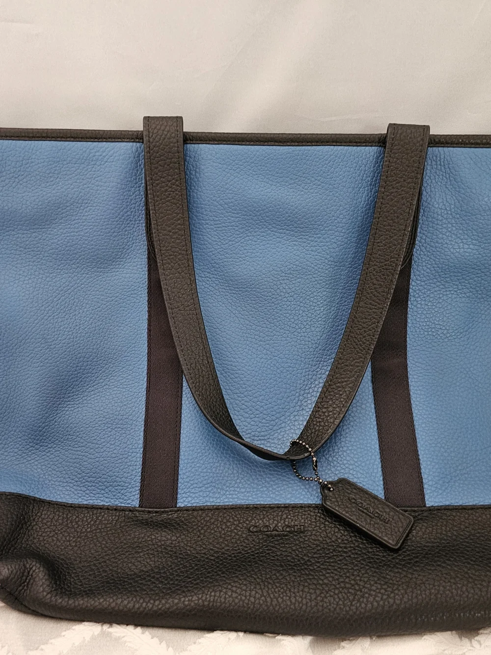 NWT! Coach Men's West Tote Colorblock Blue and Black Leather-Trim Tote Bag